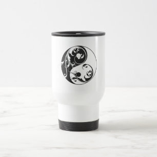 Scrolling Yin & Yang (schwarz) Reisebecher