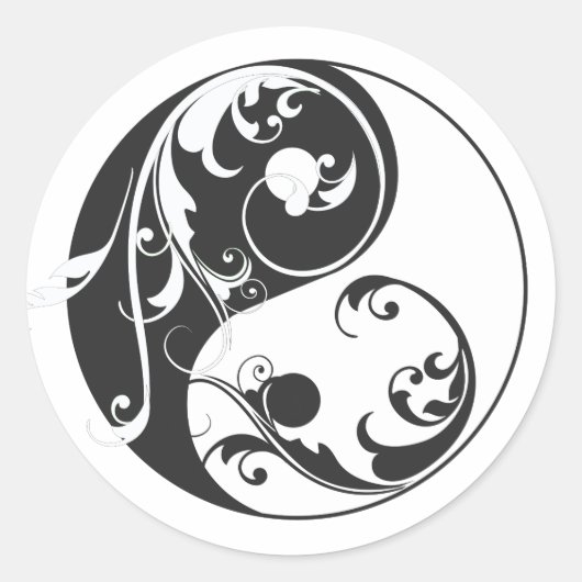 Scrolling Yin & Yang (schwarz) Runder Aufkleber (Vorderseite)