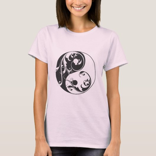 Scrolling Yin & Yang (schwarz) T-Shirt (Vorderseite)