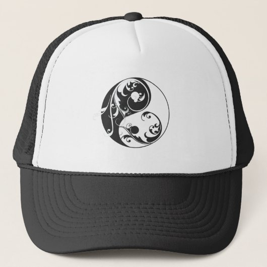Scrolling Yin & Yang (schwarz) Truckerkappe (Vorderseite)