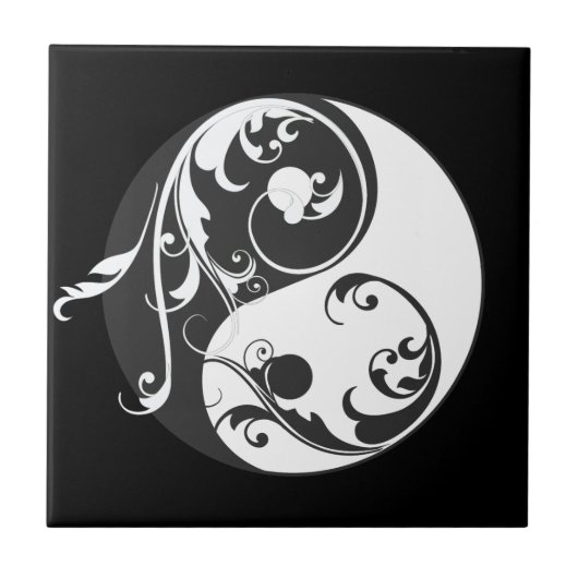 Scrolling Yin Yang Symbol (schwarz) Fliese (Vorderseite)