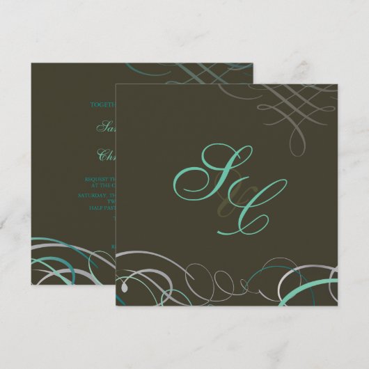 Scrolls/Swooshes/Etwas Blau Einladung (Vorne/Hinten)