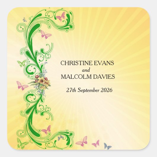 Scrolls und Schmetterlinge Quadratischer Aufkleber (Vorderseite)