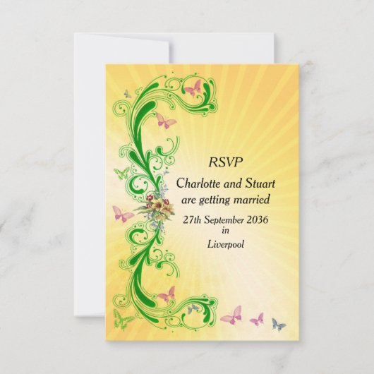 Scrolls und Schmetterlinge RSVP Karte (Vorderseite)