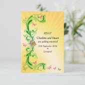Scrolls und Schmetterlinge RSVP Karte (Stehend Vorderseite)