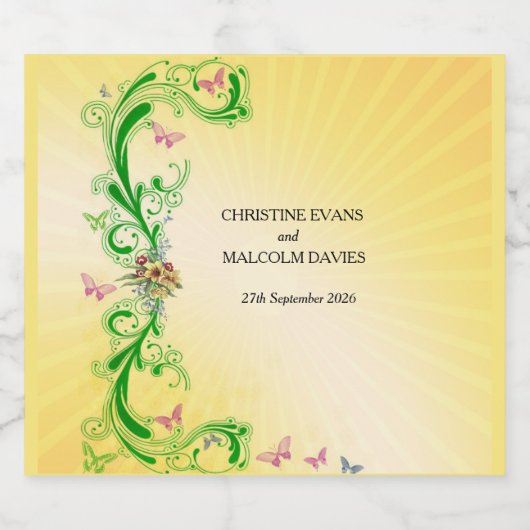 Scrolls und Schmetterlinge Schaumweinetikett (Einzelnes Label)