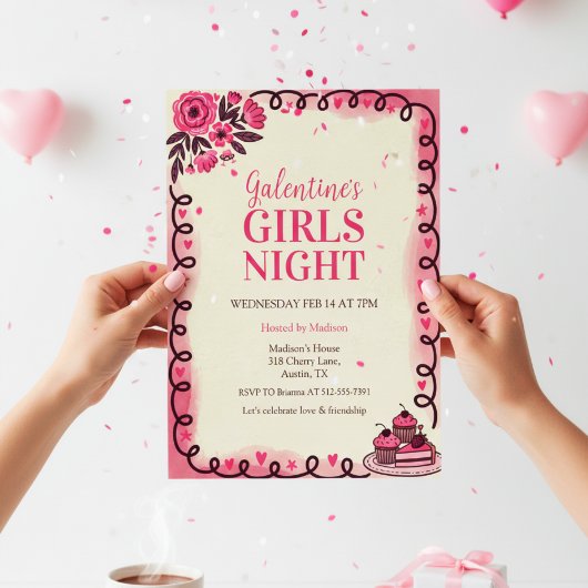 Scrollwork Border Galentine's Invitation Einladung