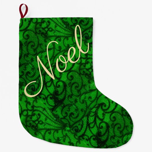 Scrollwork Green Christmas Strumpf Großer Weihnachtsstrumpf (Vorderseite)