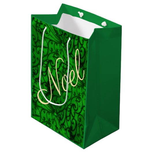 Scrollwork Green Gift Bag Mittlere Geschenktüte (Vorderseite Schrägansicht)