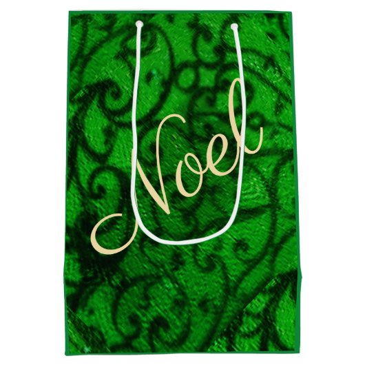 Scrollwork Green Gift Bag Mittlere Geschenktüte (Rückseite)