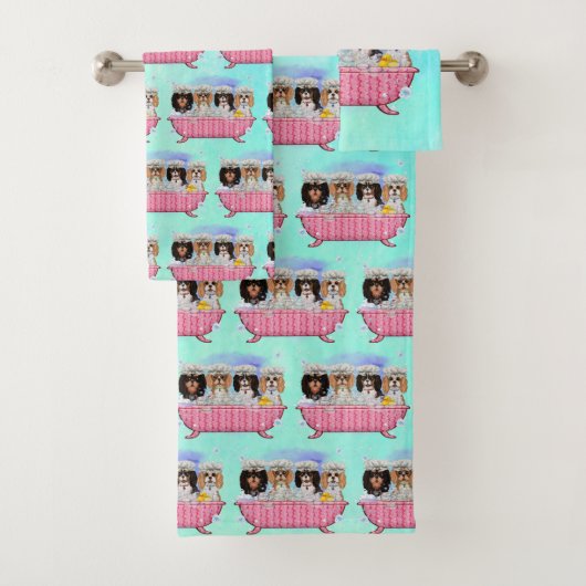 Scrub ein Duo, vier Cavalier King Charles Spanie Badhandtuch Set (Insitu)