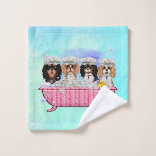 Scrub ein Duo, vier Cavalier King Charles Spanie Badhandtuch Set (Waschlappen)