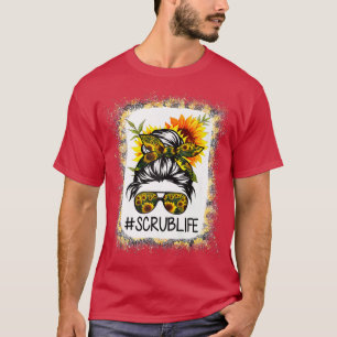 Scrub Life gebleicht s Sonnenblume Messy Bun Scrub T-Shirt