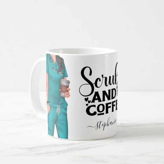 Scrubs und Coffee Nurse Personalisiert Coffee Tass Kaffeetasse (Vorderseite Links)