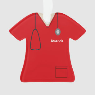 Scrubs Uniform Nurse Rotes Shirt Weihnachten Orn Ornament