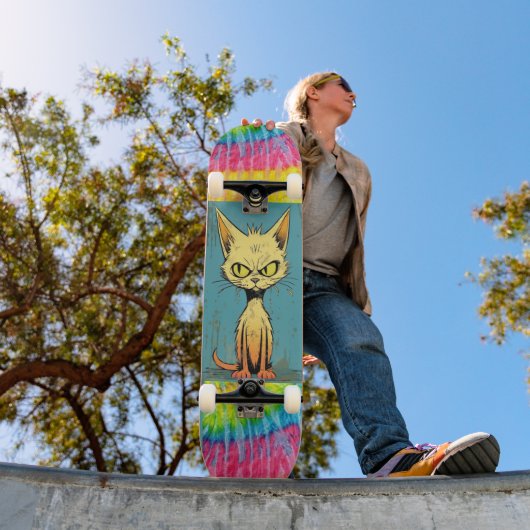 Scruffy Cat Art lustiges Skateboard Deck (Außenbereich 1)