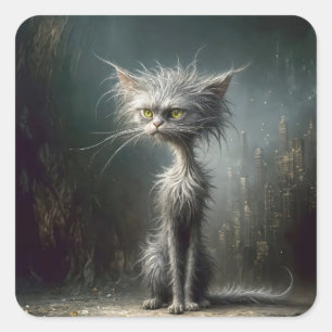 Scruffy Cat Quadratischer Aufkleber