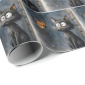Scruffy Cat Staring at a Butterfly Geschenkpapier (Rolleneckpunkt)
