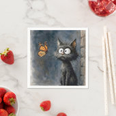 Scruffy Cat Staring at a Butterfly Serviette (Beispiel)