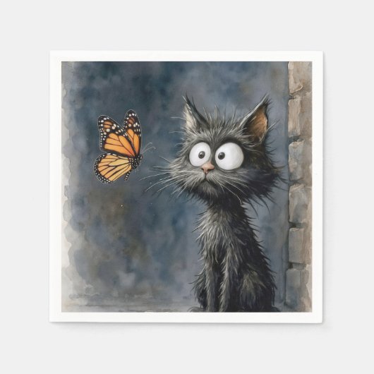 Scruffy Cat Staring at a Butterfly Serviette (Vorderseite)