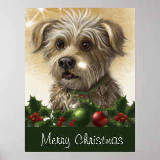Scruffy Doggy mit Weihnachts Holly Poster