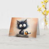 Scruffy Geburtstagskatze mit Wurm Karte (Gelbe Blume)