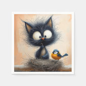 Scruffy mit Augen Katze, die einen Wurm für einen Serviette (Vorderseite)