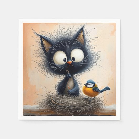 Scruffy mit Augen Katze, die einen Wurm für einen Serviette (Vorderseite)