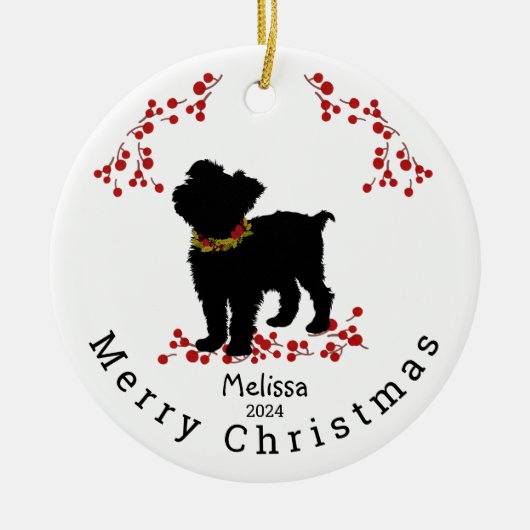Scruffy Mutt Berry Merry Weihnachtsdekoration Keramik Ornament (Vorne)