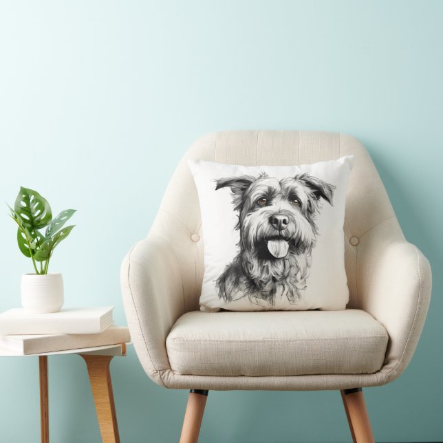 Scruffy Terrier Portrait Sketch Kissen (Stuhl )