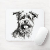 Scruffy Terrier Portrait Sketch Mousepad (Mit Mouse)
