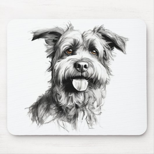 Scruffy Terrier Portrait Sketch Mousepad (Vorne)
