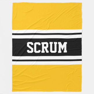 SCRUM Sporty Black White Yellow Rugby Stripes Fleecedecke