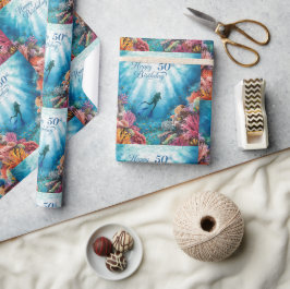 Scuba 50th birthday underwater birthday card  geschenkpapier