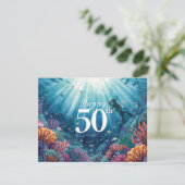Scuba 50th birthday underwater birthday card  karte (Stehend Vorderseite)