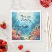 Scuba 50th birthday underwater birthday card serviette (Beispiel)