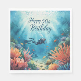 Scuba 50th birthday underwater birthday card  serviette