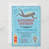 Scuba Birthday Einladung Scuba Diver (Vorderseite)