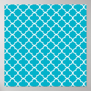 Scuba Blue White Quatrefoil marokkanisches Muster Poster