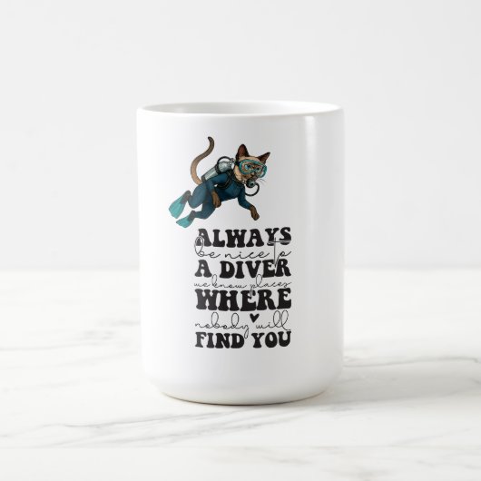 Scuba Cat Diving Blue Wet Suit funny saying Kaffeetasse (Mittel)