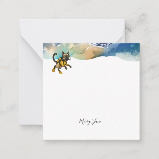 Scuba Cat Diving Blue Wet Suit Mitteilungskarte (Vorderseite)