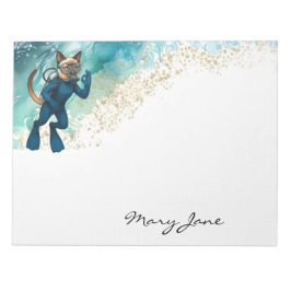 Scuba Cat Diving Blue Wet Suit Notizblock