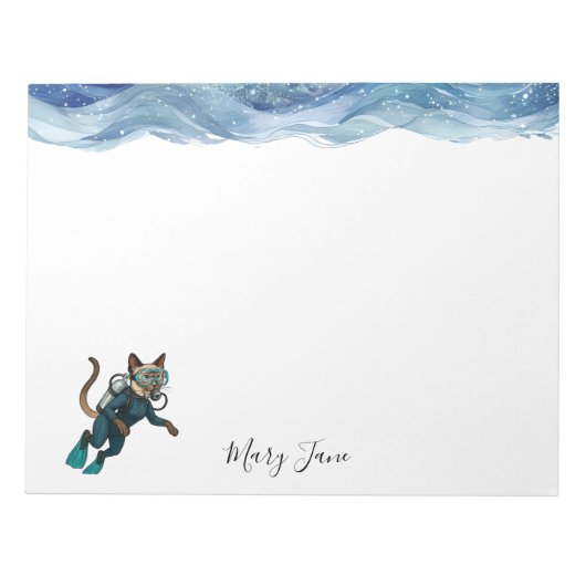 Scuba Cat Diving Blue Wet Suit Notizblock (Vorderseite)