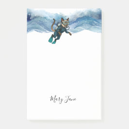 Scuba Cat Diving Blue Wet Suit Post-it Klebezettel