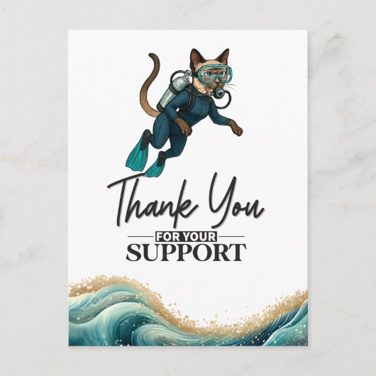 Scuba Cat Diving Blue Wet Suit Postkarte (Vorderseite)