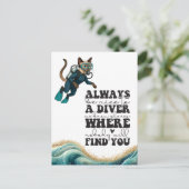 Scuba Cat Diving Blue Wet Suit Postkarte (Stehend Vorderseite)