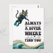 Scuba Cat Diving Blue Wet Suit Postkarte (Vorne/Hinten)