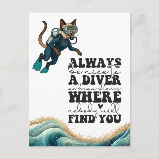 Scuba Cat Diving Blue Wet Suit Postkarte (Vorderseite)