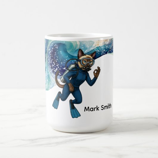 Scuba Cat Diving Blue Wet Suit with your name Kaffeetasse (Mittel)
