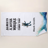 Scuba Cat Diving Blue Wet Suit with your name Strandtuch (Vorderseite)